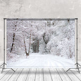 Lofaris Cold Winter Snowy Trees Shrubs Path Photo Backdrop